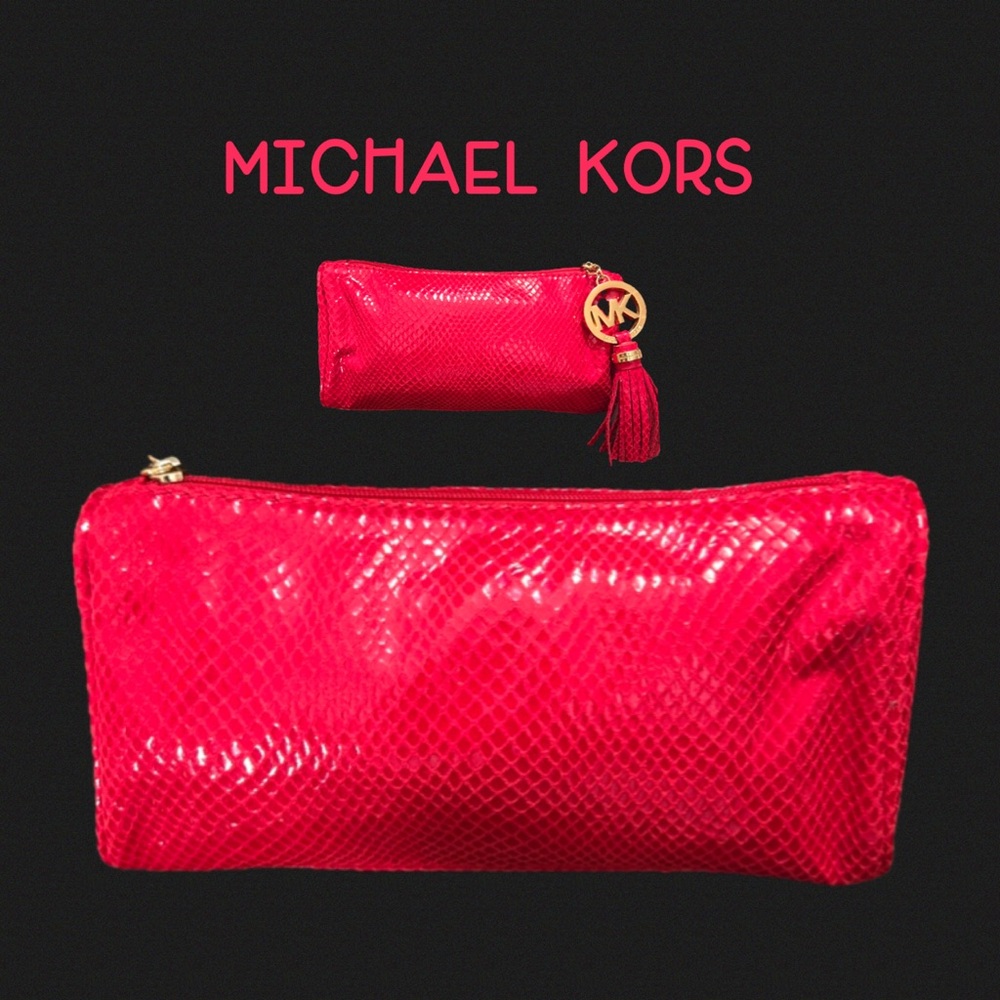 Michael Kors Red Snakeskin Cosmetic bag/Clutch NWOT - Picture 3 of 8